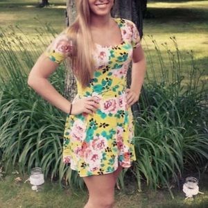 Yellow pink and green short dress